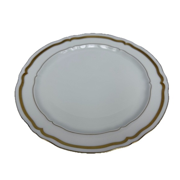 Raynaud Other - Raynaud White Limoges Dinner Plate Gold Band Scalloped Rim France Timeless